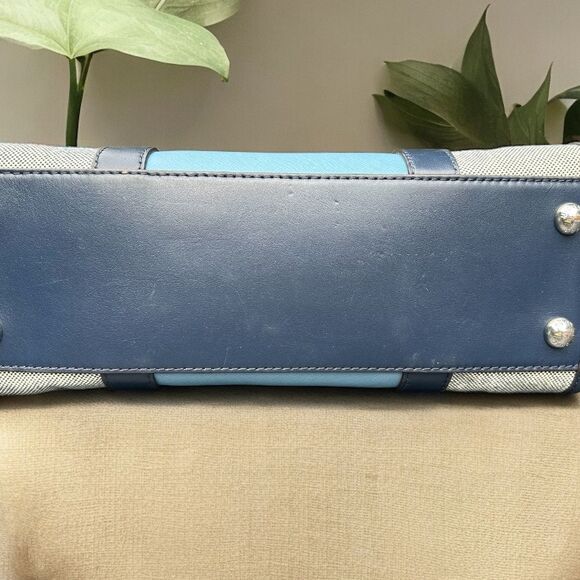 Michael Kors Hamilton Mono Stripe Canvas/Leather Satchel - Navy & Light Blue - Picture 5 of 11